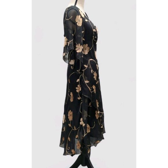 Vintage 90s Y2K Silk Midi Dress 6 Whimsigoth Fairy Grunge Flare Bias Babydoll - Picture 4 of 10